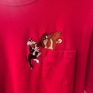 Men’s Vintage tshirt Warner Bros. Red with Tweety, Sylvester in pocket